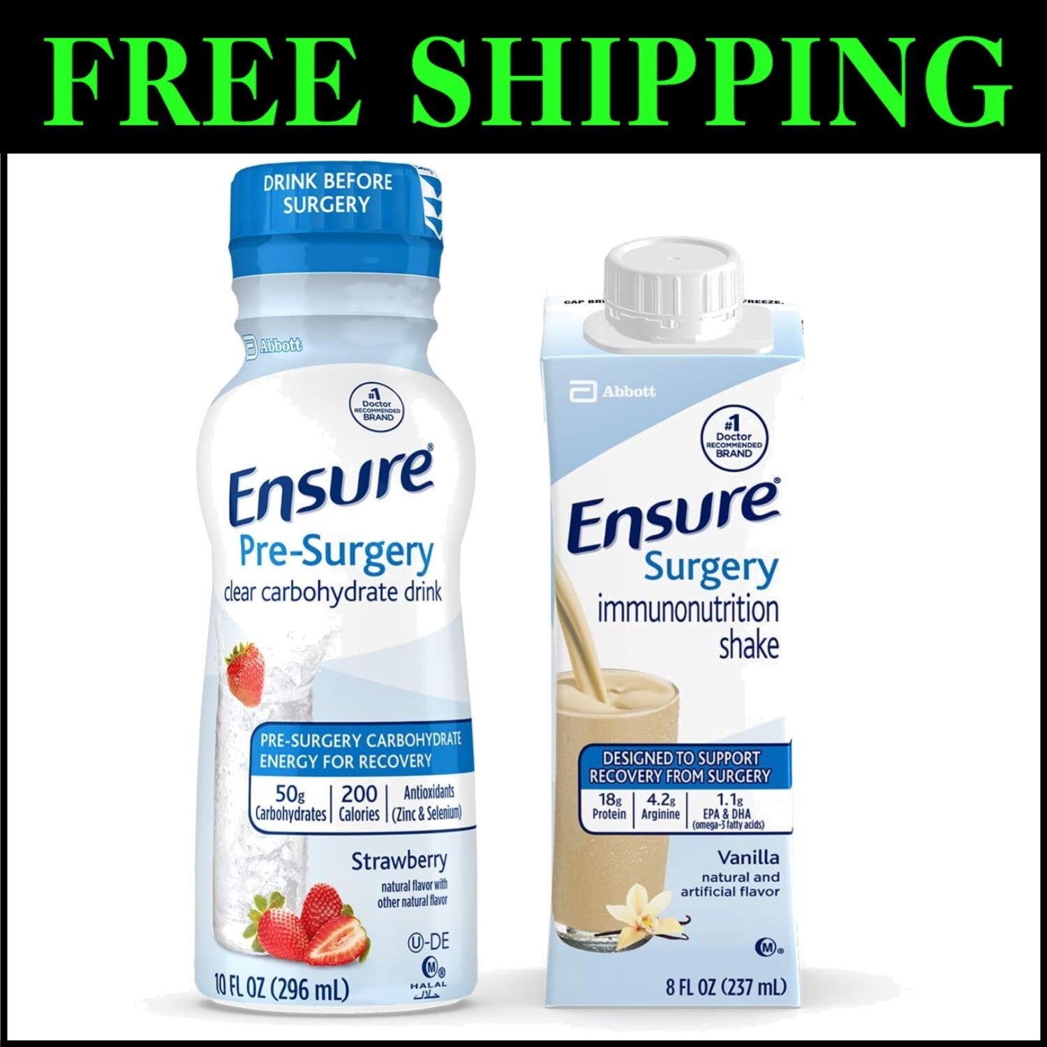 Comprehensive Perioperative Nutrition: 3 Ensure Carbohydrate Drinks & 20 Shakes