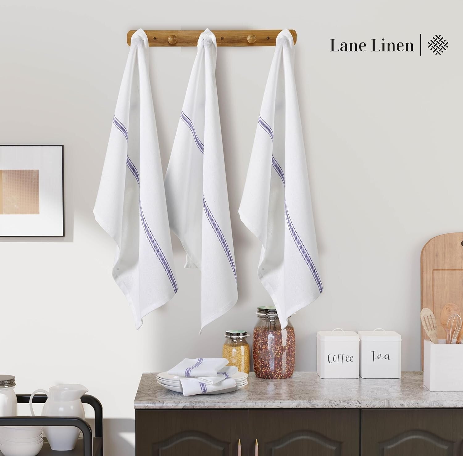 48-Pack Blue Stripe Kitchen Towels - Super Absorbent 100% Cotton Dish Cloths