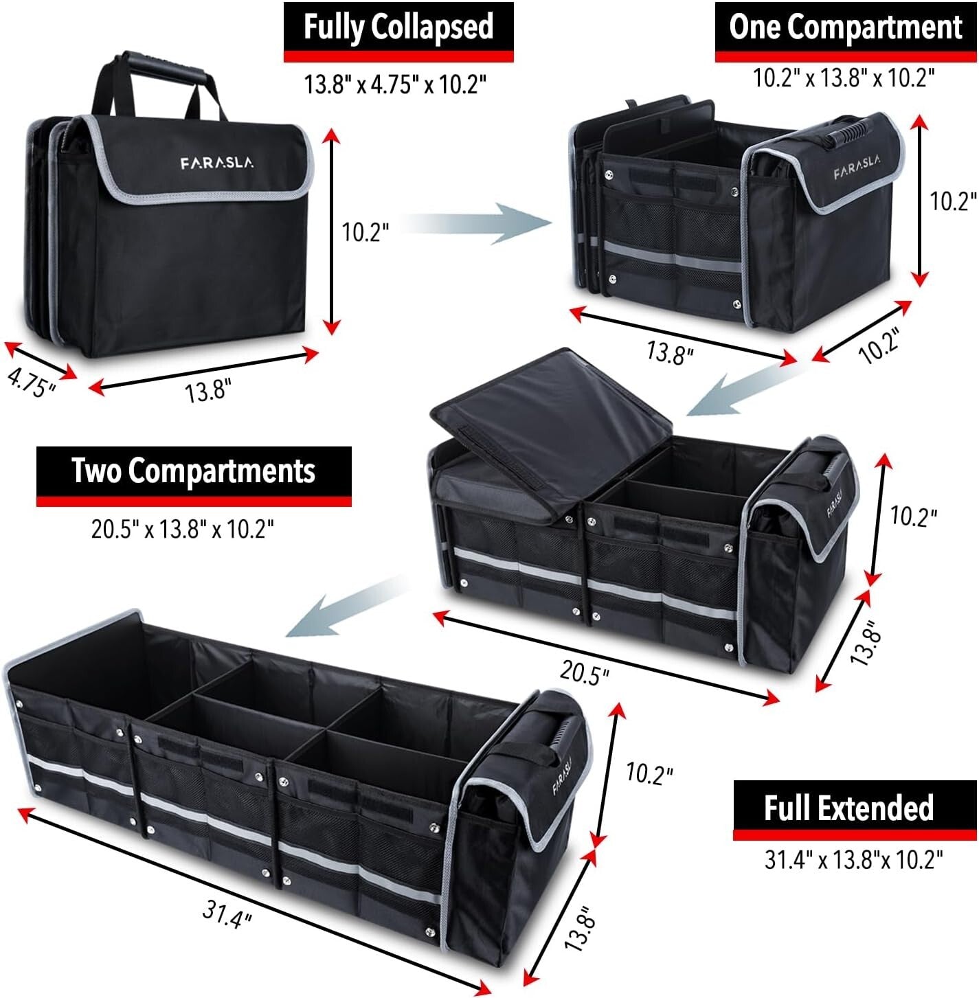 Durable Black Trunk Organizer with Adjustable Straps & Insulated Cooler Bag