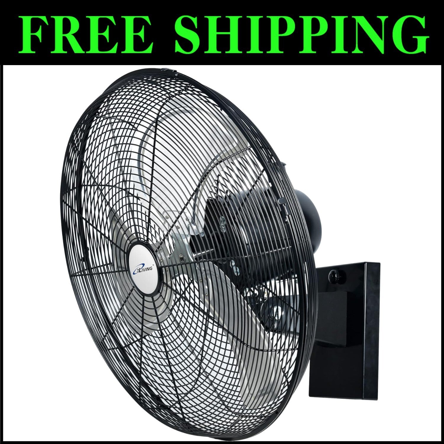 Adjustable 20" Black Wall-Mounted Oscillating Fan - Ideal for Garages & Patios