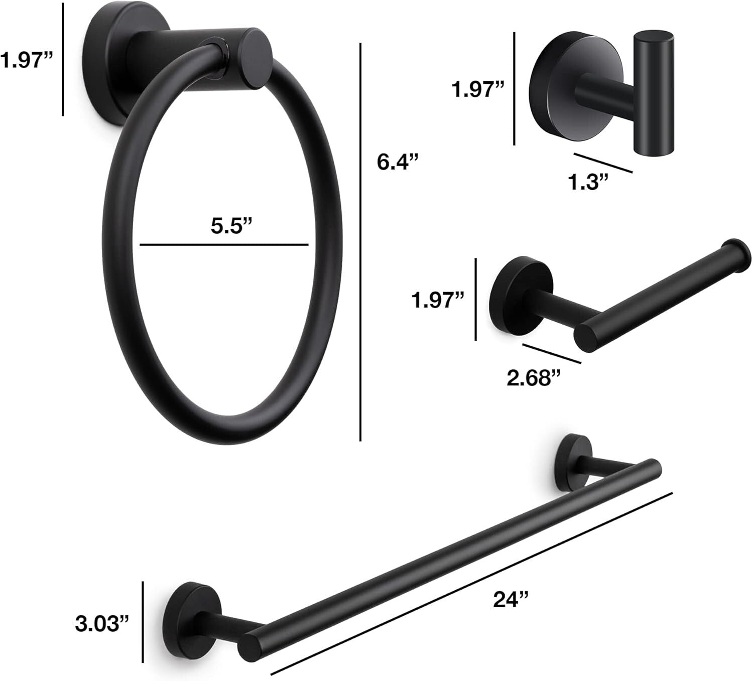 Effortless Wall-Mounted Bathroom Accessory Set - 4-Piece Matte Black Collection