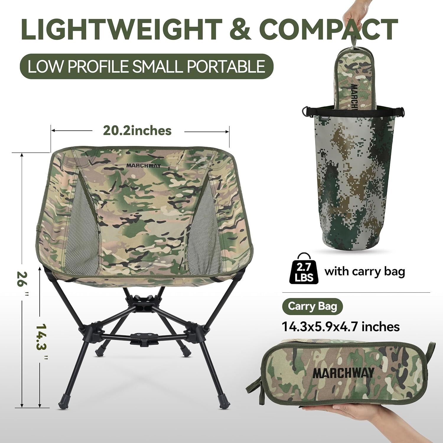 330 lbs Capacity Lightweight Folding Chair for Camping, Fishing & Outdoor Events