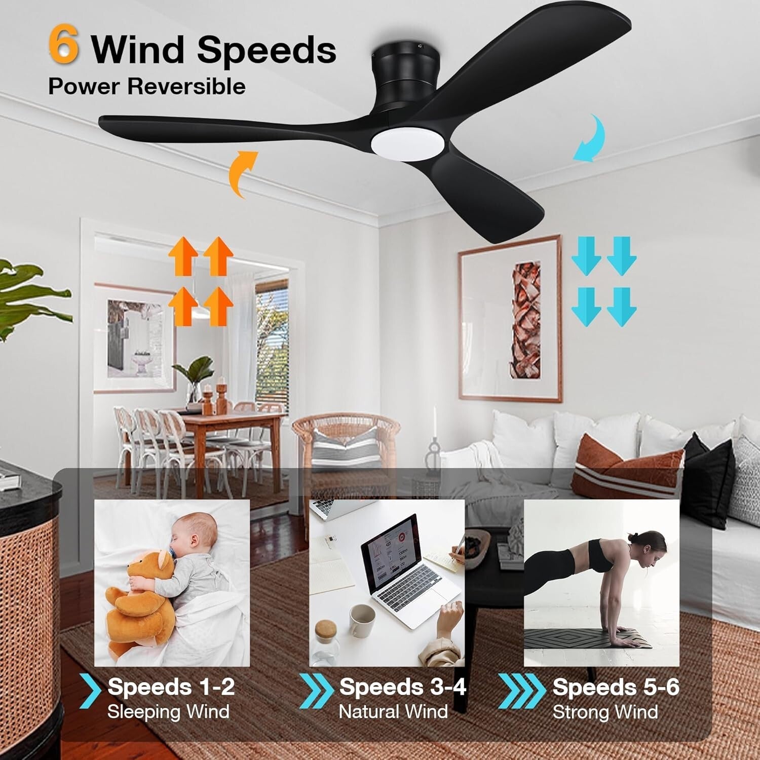 52-Inch Whisper-Quiet Ceiling Fan with Remote & Voice Control - Black Elegance