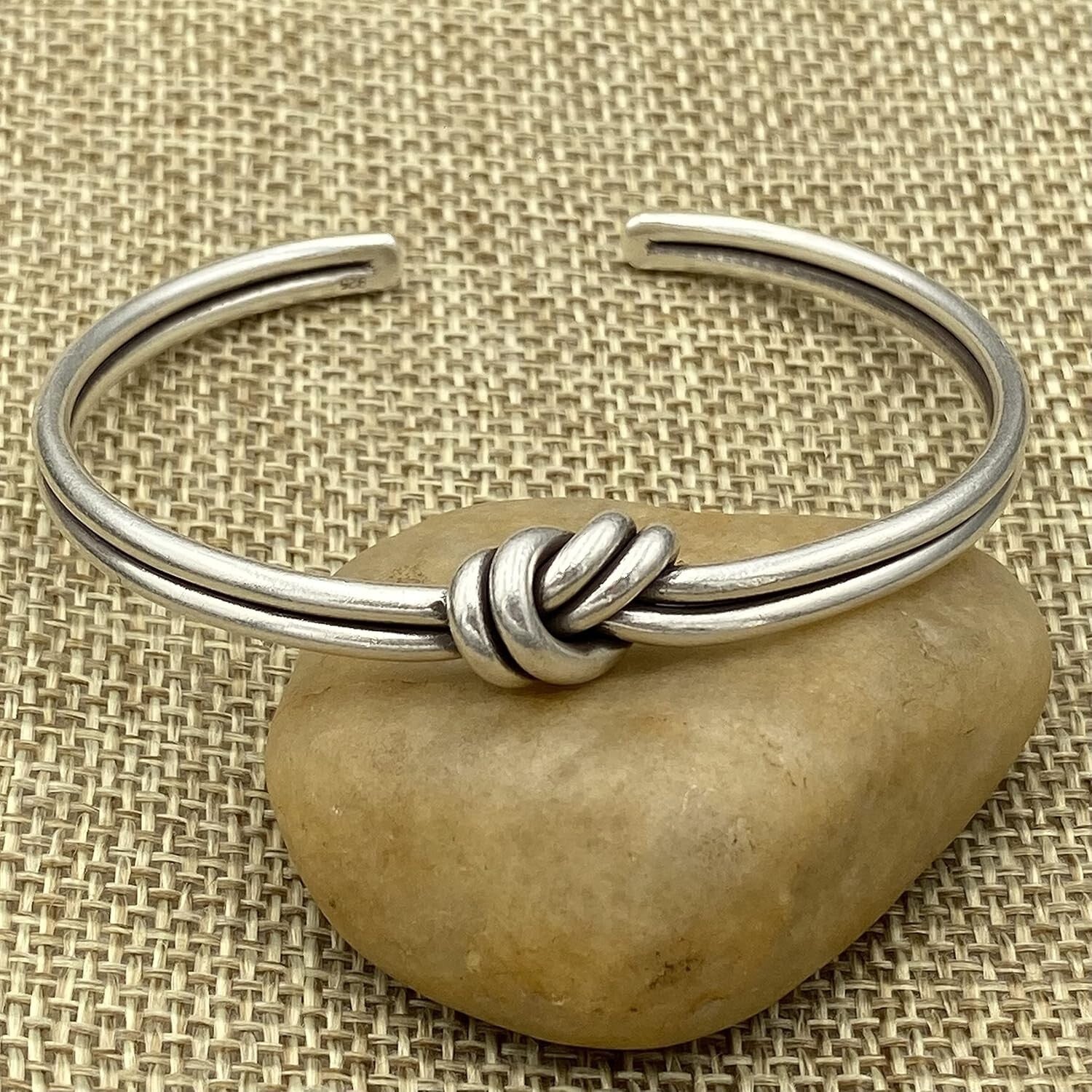 Sterling Silver Rustic Knot Cuff Bracelet - Perfect for Gifting, Size M-L & S-M