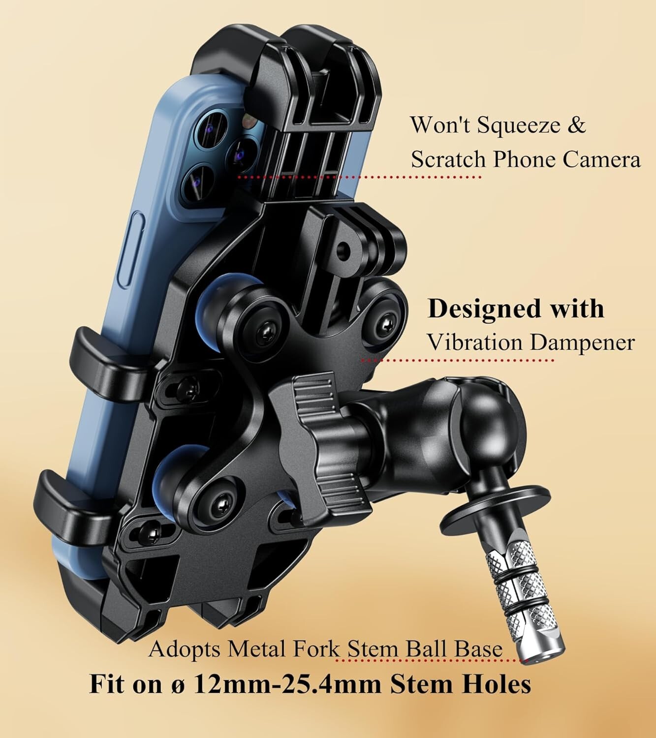 Sturdy Motorcycle Cellphone Holder with Anti-Shake Design & Vibration Dampener