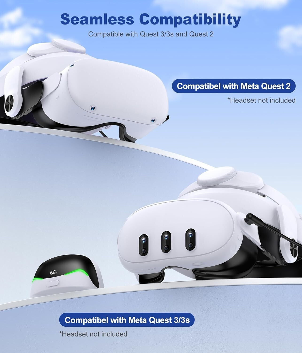 Enhanced Comfort Battery Head Strap for Quest 3/3S/2 - 2-3 Hours Extra Playtime