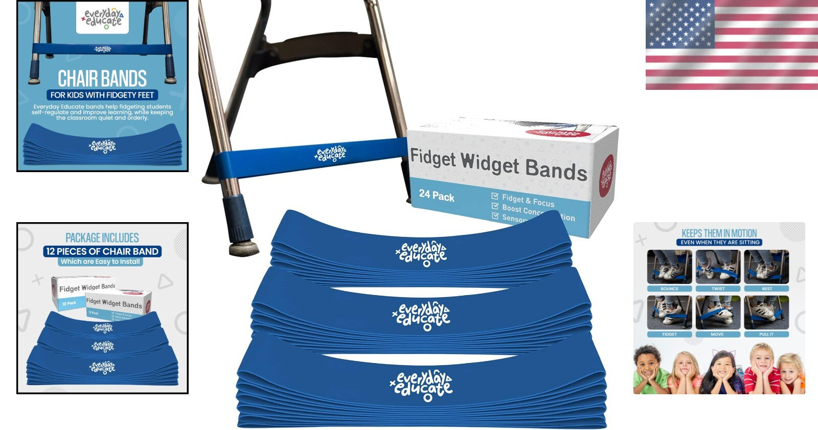 Chair Bands for Kids - Engage Muscles & Improve Focus - 24 Rubber Fidget Bands