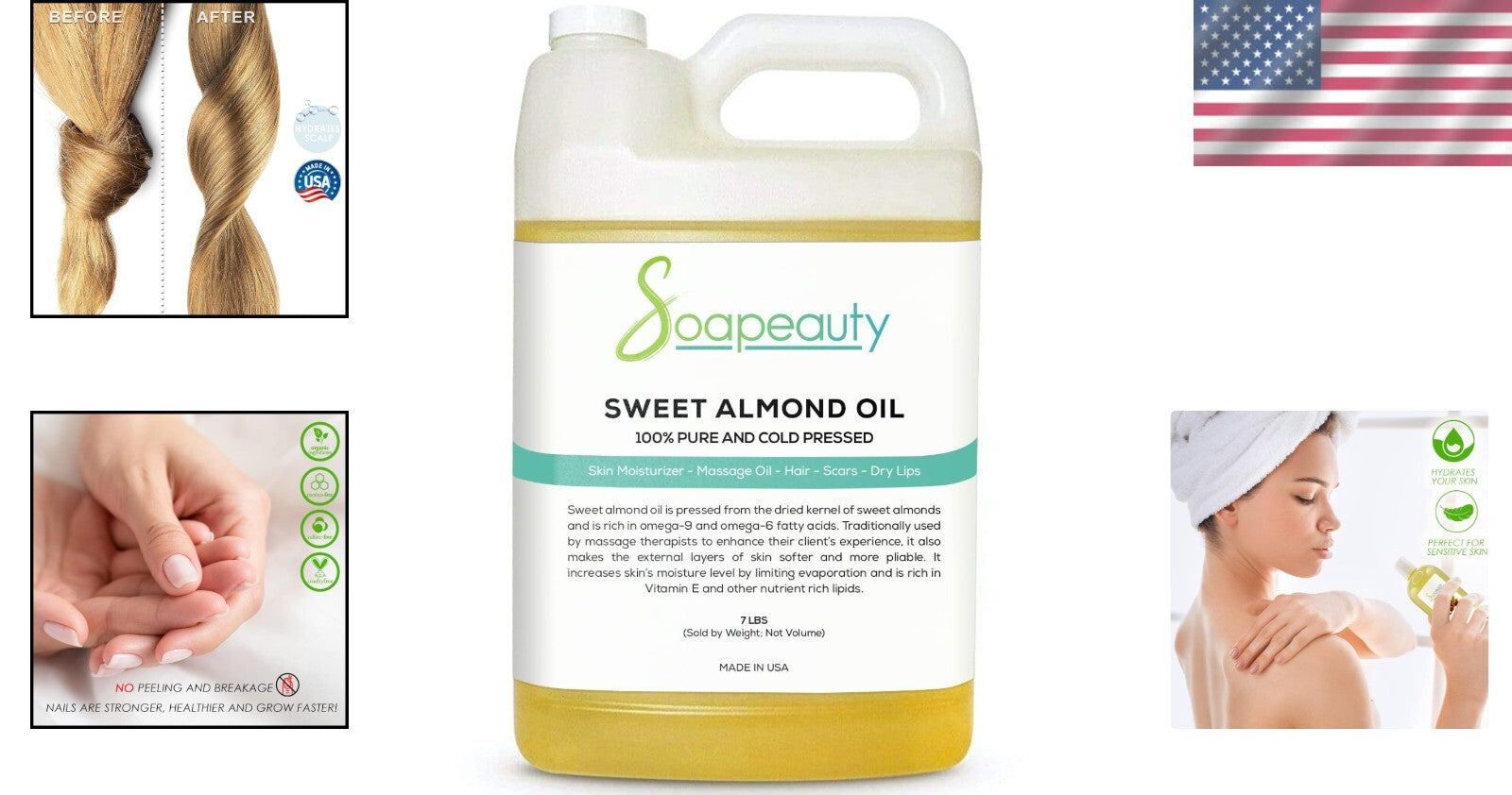 7 Lb Sweet Almond Oil - Pure Hydrating Oil for Skin, Hair, & Soap Making Needs
