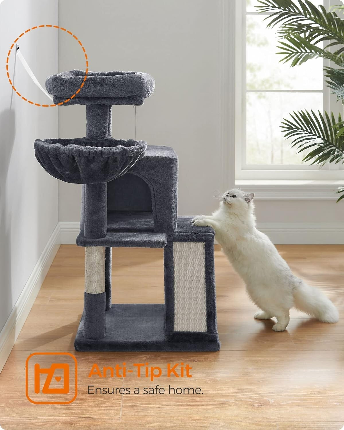 37.8-Inch Multi-Level Cat Tower with Scratching Ramp for Large Cats & Kittens