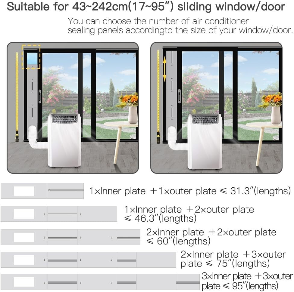 Easy Setup 95-Inch Sliding Door AC Vent Kit with Security Lock - Energy Saving