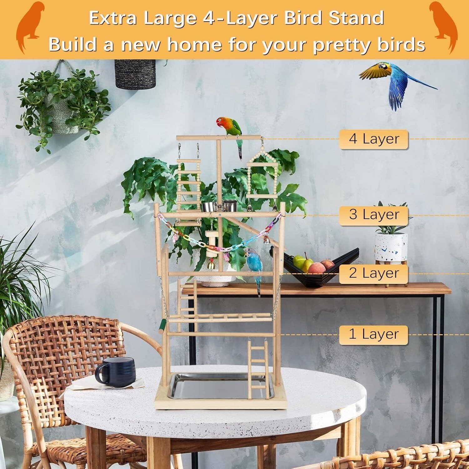 Modern 37-Inch Parrot Playground with Easy Setup - Ideal Bird Gym Experience