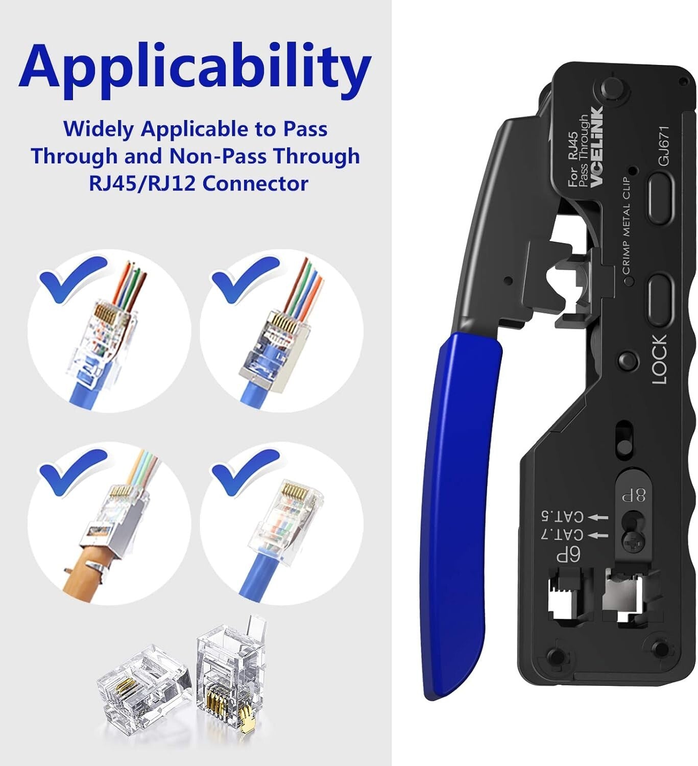 Ergonomic Network Crimper Set with 20 Pass-Thru Connectors for Homes & Offices