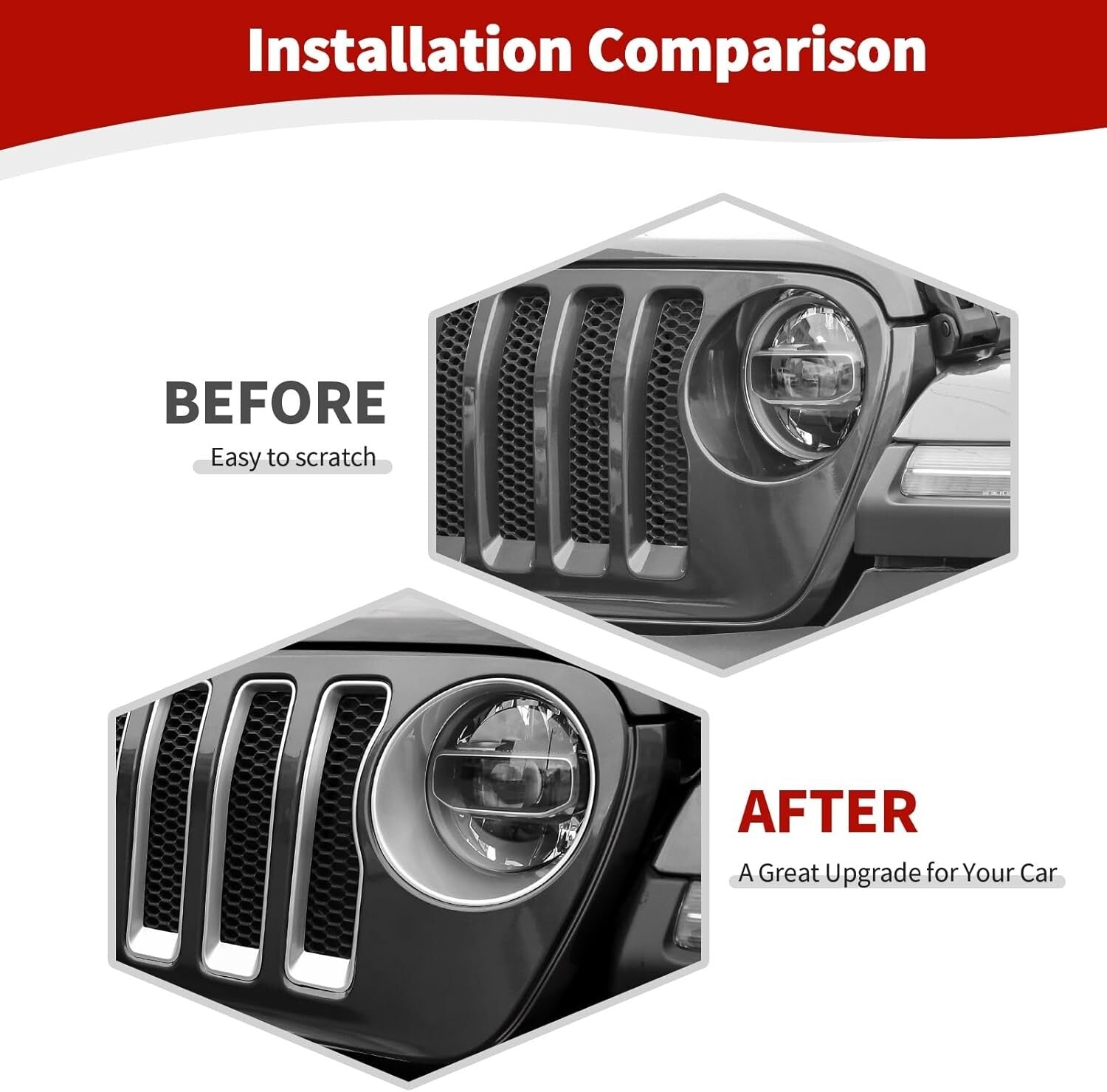 Stylish Chrome Grille Insert & Headlight Cover for Jeep Wrangler JL 2018-2022