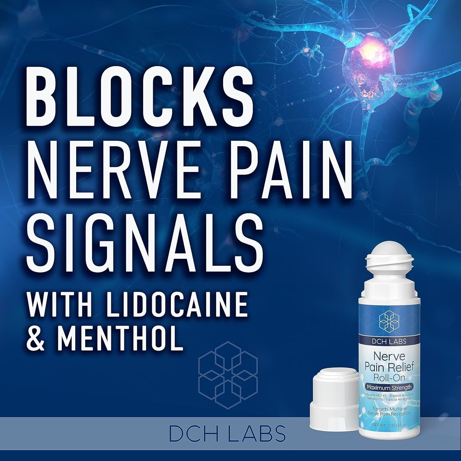 Maximum Strength Nerve Pain Relief Roll-On with Lidocaine & Menthol - 3-Pack