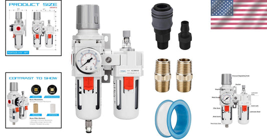 Efficient Compressed Air Filter Regulator Lubricator - 0-150 psi Gauge Included