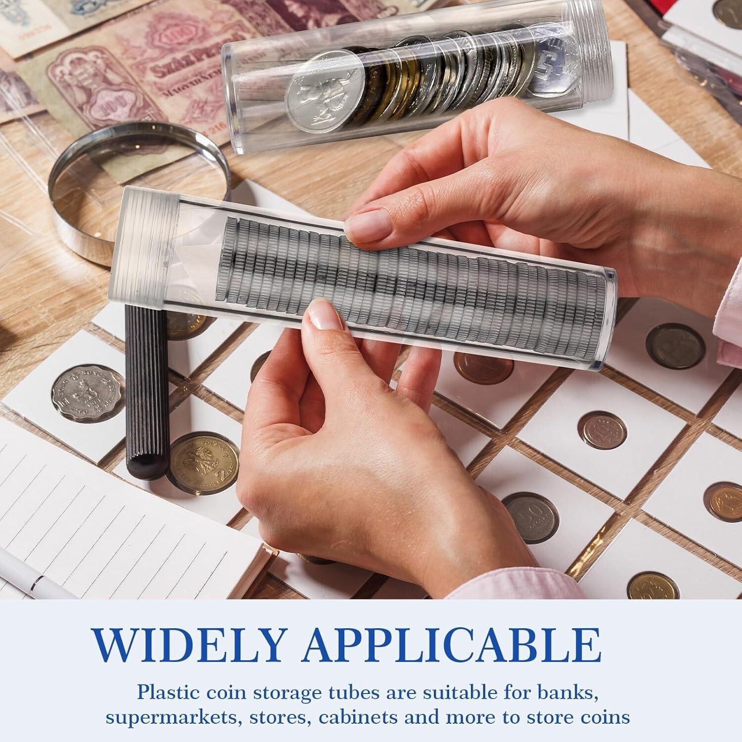 Clear Coin Holders - 60 Pcs Tubes in 6 Sizes, Perfect for Organizing Coins