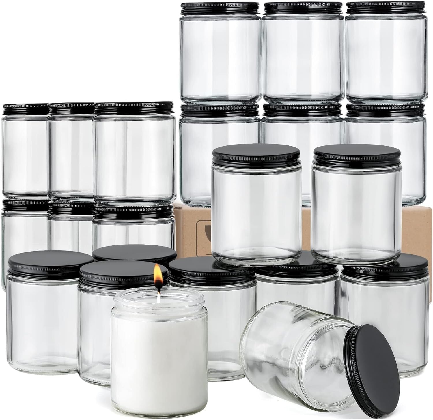 8oz Clear Round Glass Jars with Screw Metal Lids - 24 Pack for Storage & Crafts