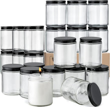 Load image into Gallery viewer, 8oz Clear Round Glass Jars with Screw Metal Lids - 24 Pack for Storage &amp; Crafts