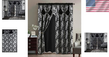 Load image into Gallery viewer, Jacquard Paisley Black Window Curtain Set – 55x84 Panels with Easy Rod Pocket