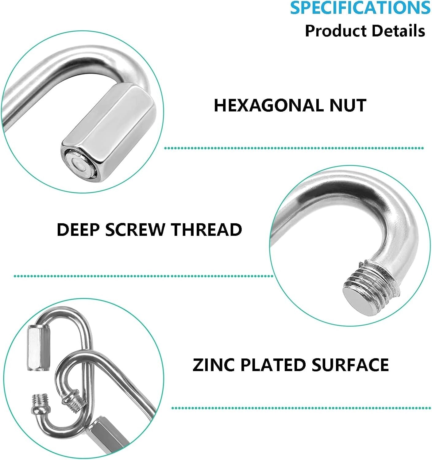 Heavy Duty 620lbs Quick Link Connector - 100 Pack Galvanized Carabiner Clips