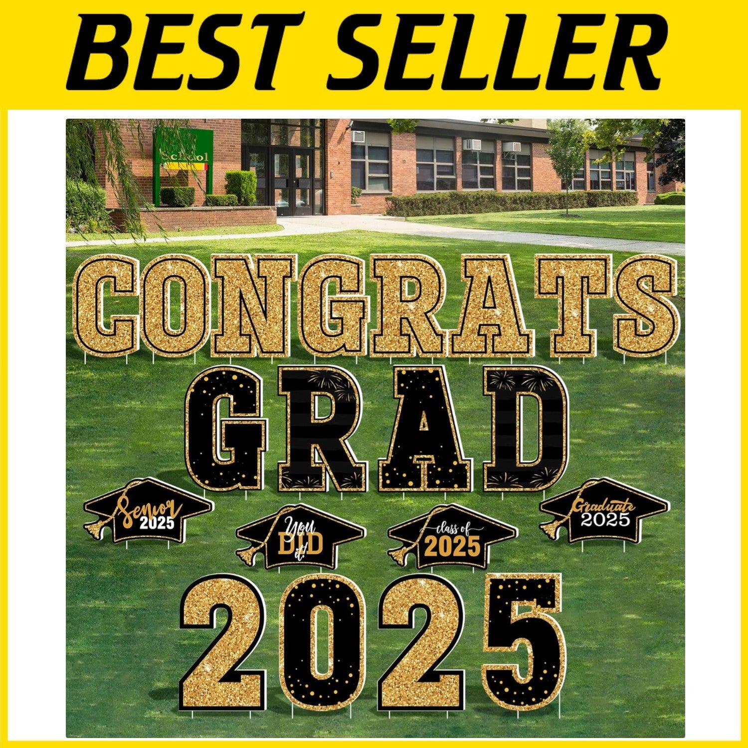 Celebrate Graduation with 20 PCS Black Gold Signs, 2025 Graduation Yard Decor