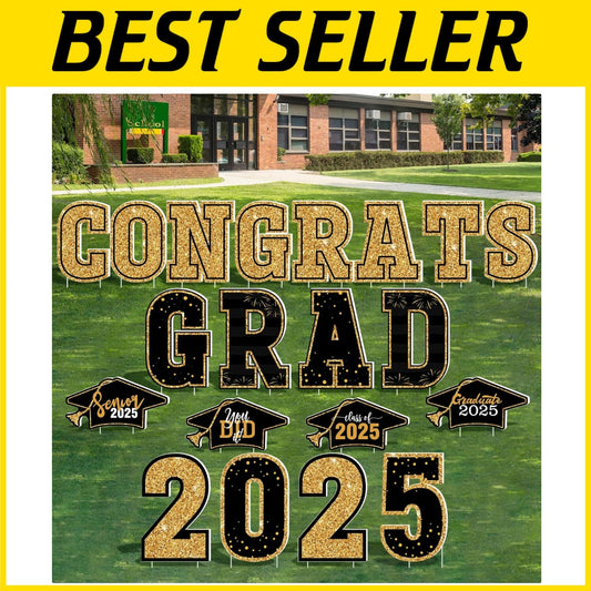 Celebrate Graduation with 20 PCS Black Gold Signs, 2025 Graduation Yard Decor