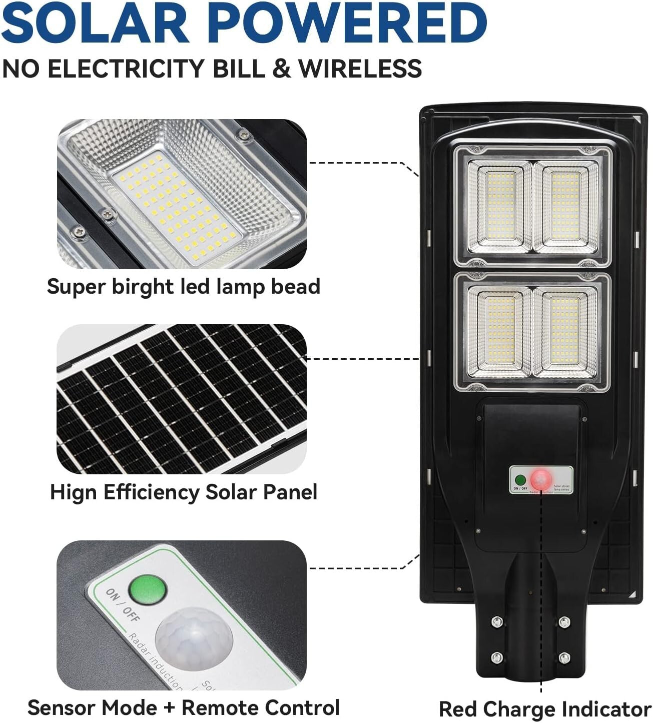 Energy Efficient Solar Street Lights Pack – 1000LM Brightness & Remote Control