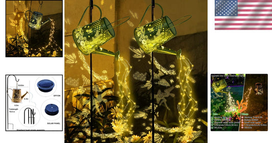 Charming 2 Pack Solar Watering Can Lights with Shepherd Hooks – Outdoor Decor