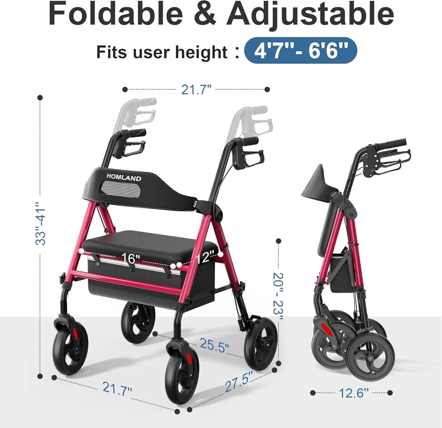Adjustable Handle & Seat Foldable Walker for Seniors - Safety & Comfort Combined