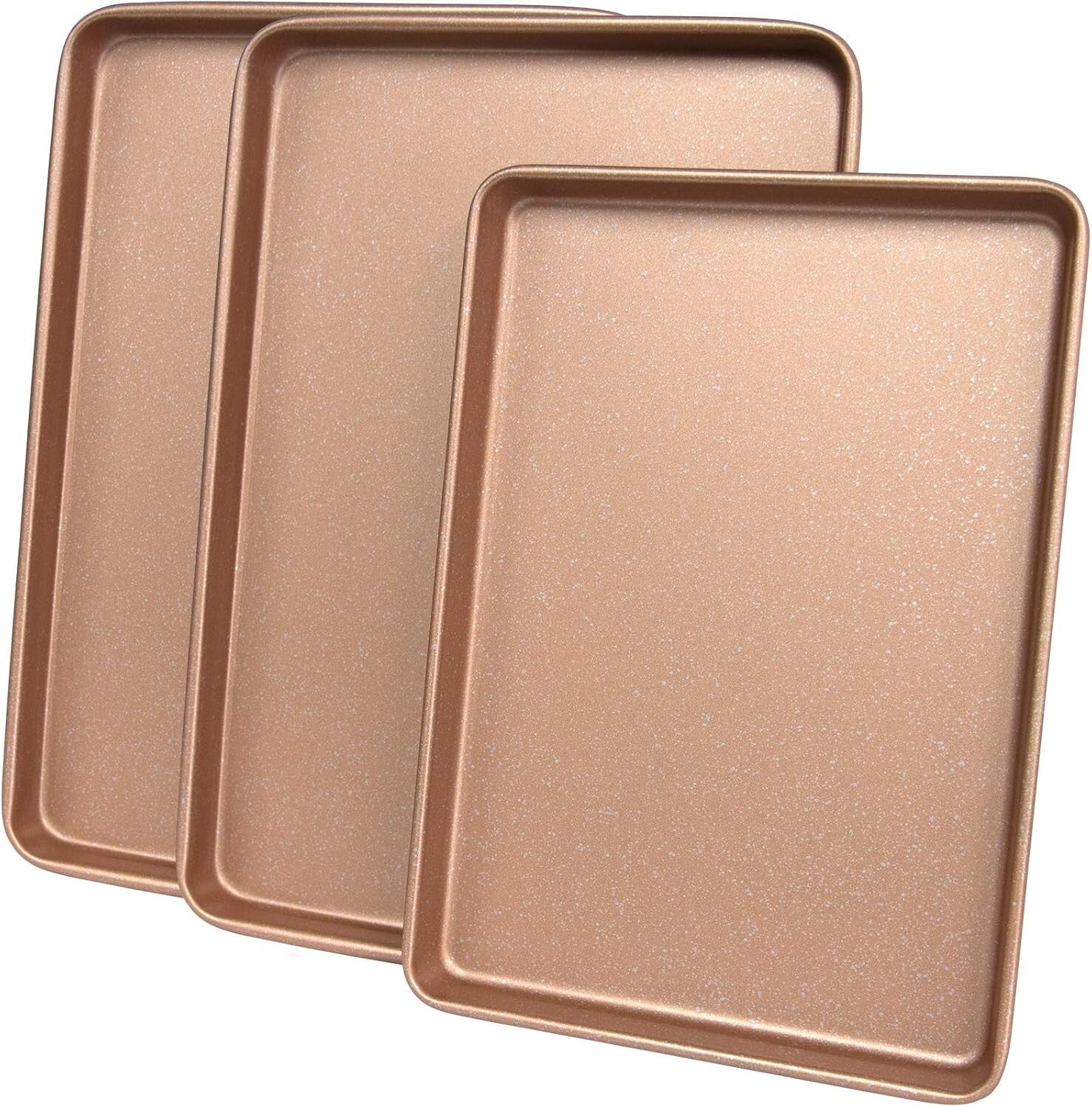 Luxury 3-Piece Cookie Sheet Set - Rose Gold Granite with Easy Release Surface
