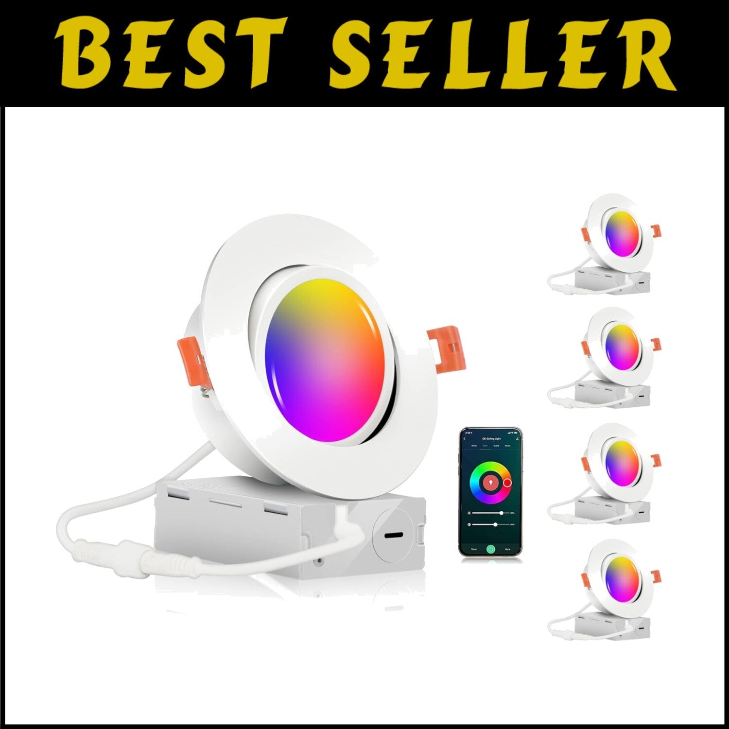 WiFi Compatible 4-Inch Recessed Smart Lights - Alexa/Google Control, Pack of 4