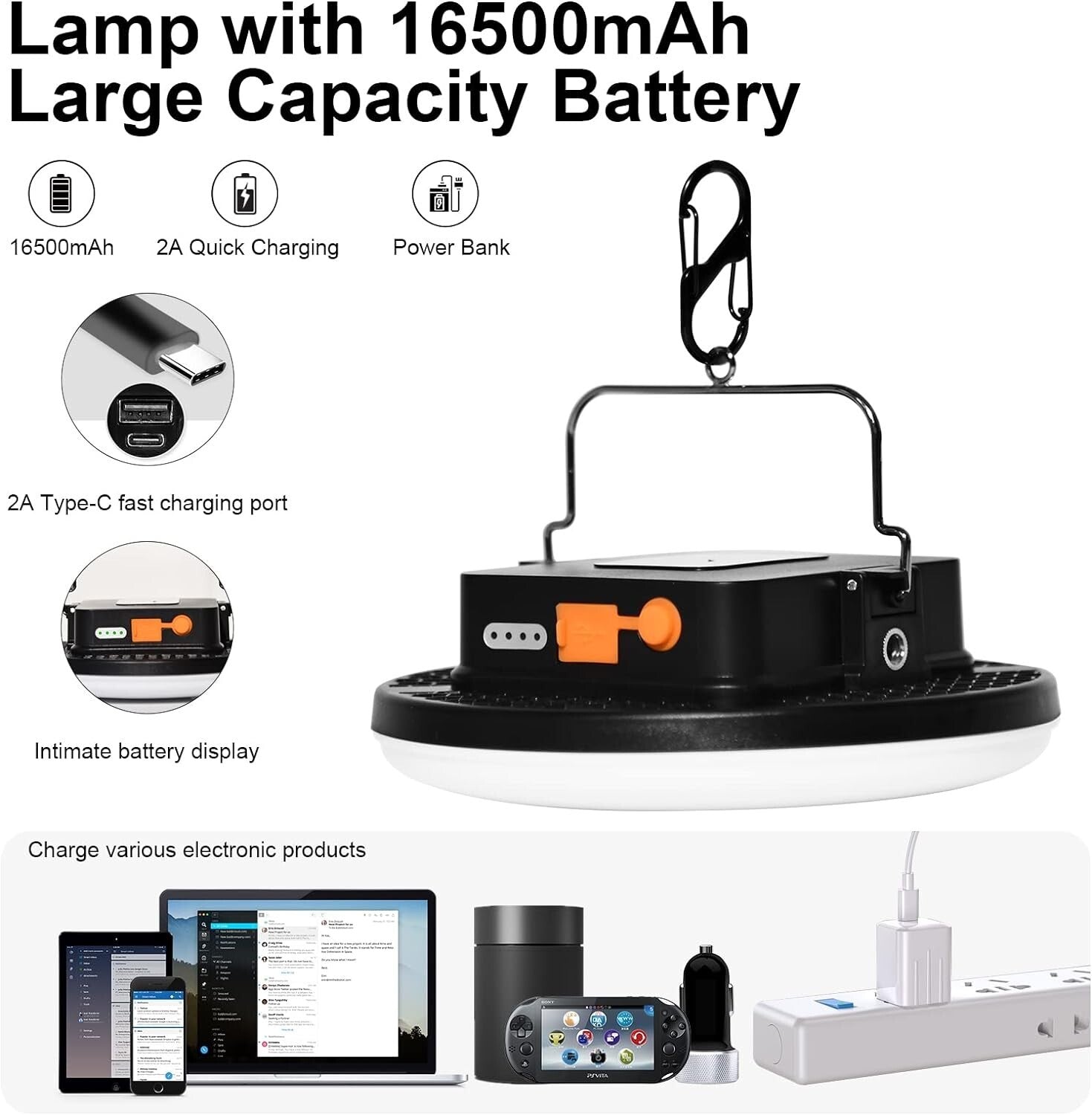 Portable 3000LM LED Camping Light with 16500mAh Battery – Emergency Brightness