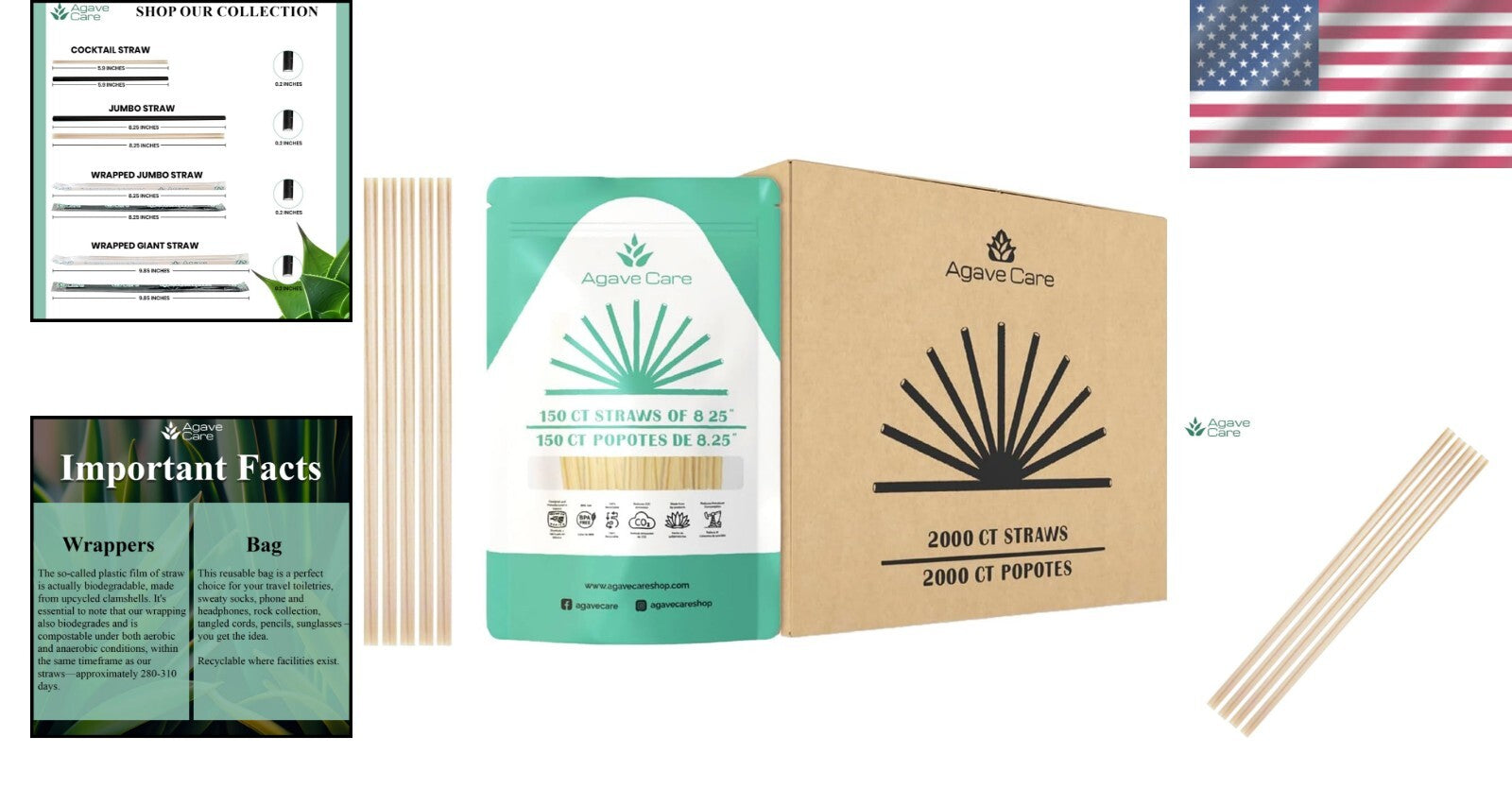 Eco-Friendly 2000-Pack 8.25" Compostable Agave Fiber Straws, Durable & Non-Toxic