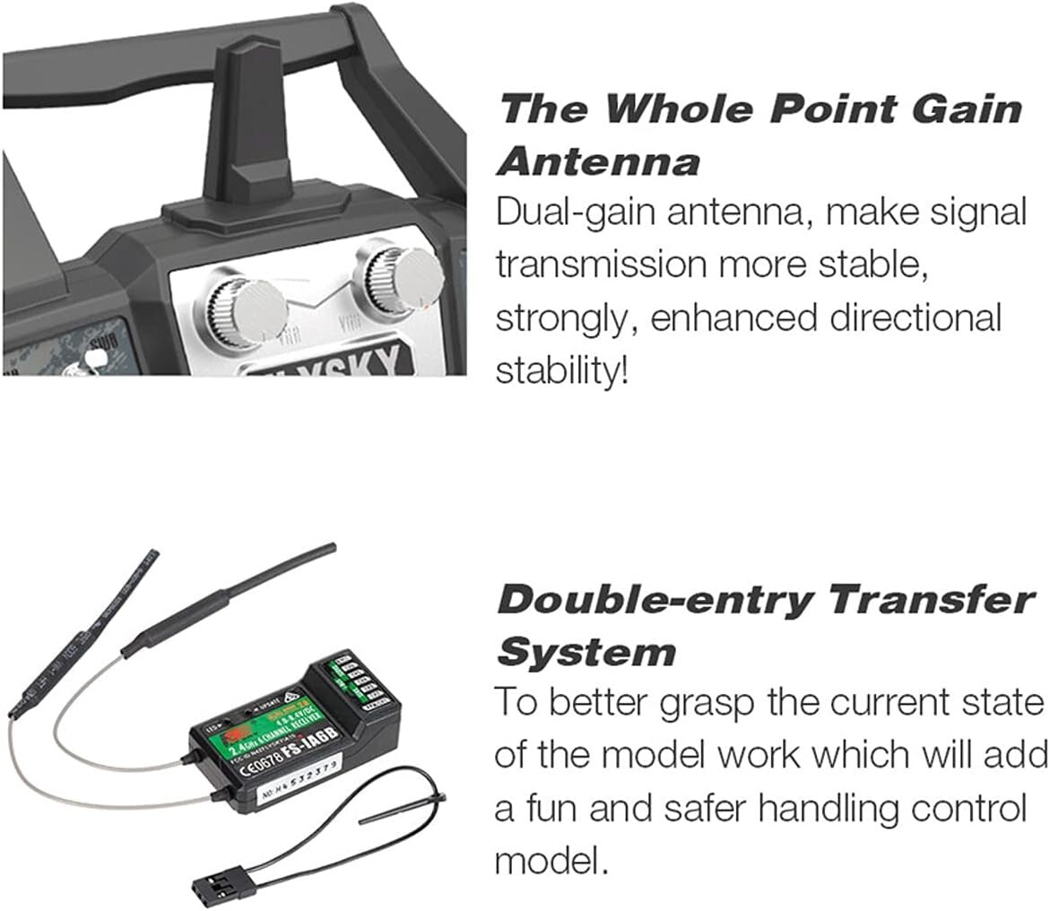 FS-i6X Drone & RC Boat Transmitter - 10 Channels with LCD Display & Omni Antenna