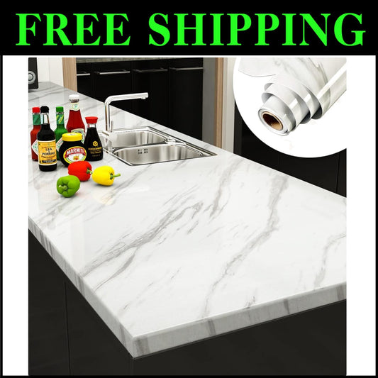 Self-Adhesive Glossy Marble Wallpaper for Kitchen Counter - Easy Renovation
