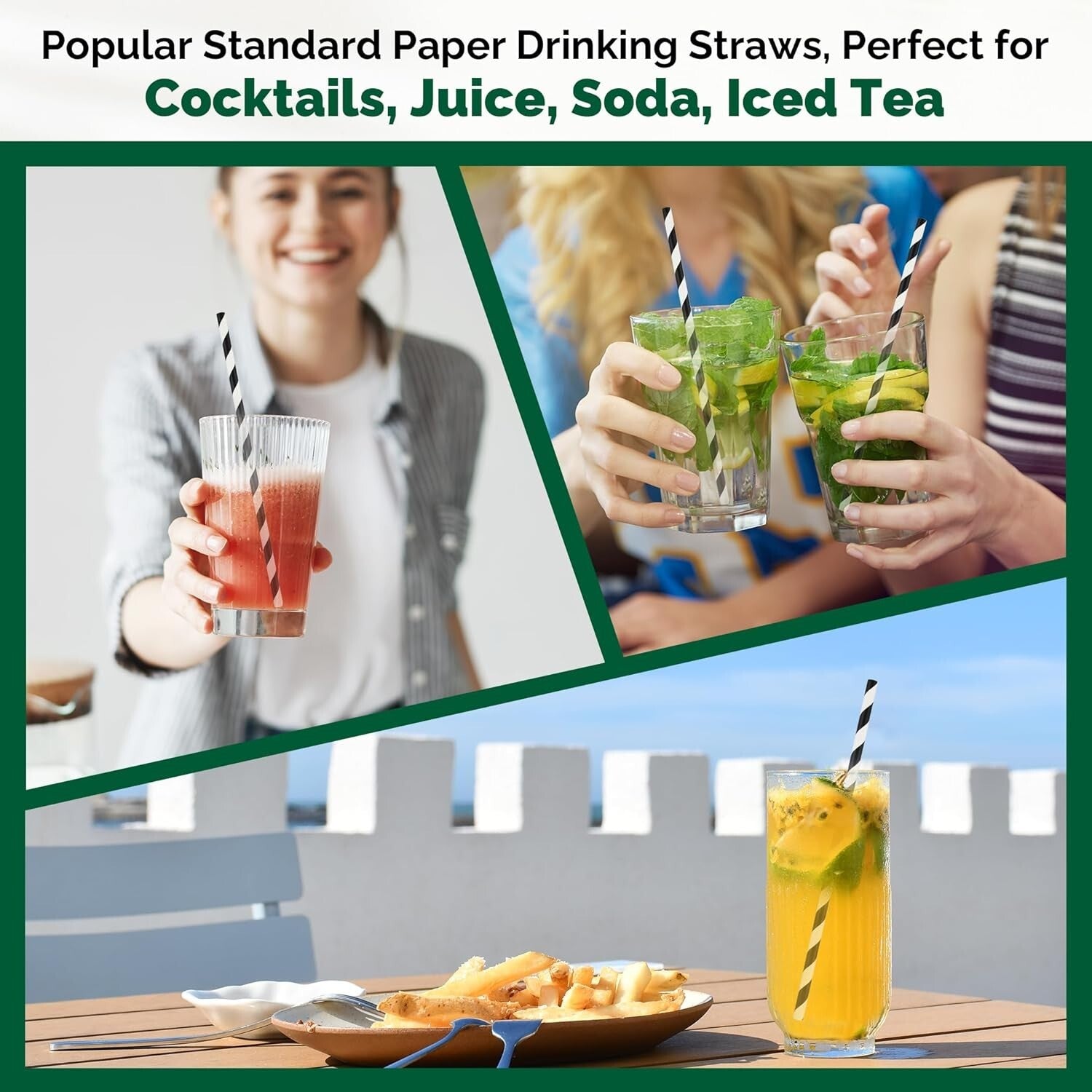 Eco-Friendly 1000 Count Paper Straws - 7.75'' Biodegradable with Striped Design