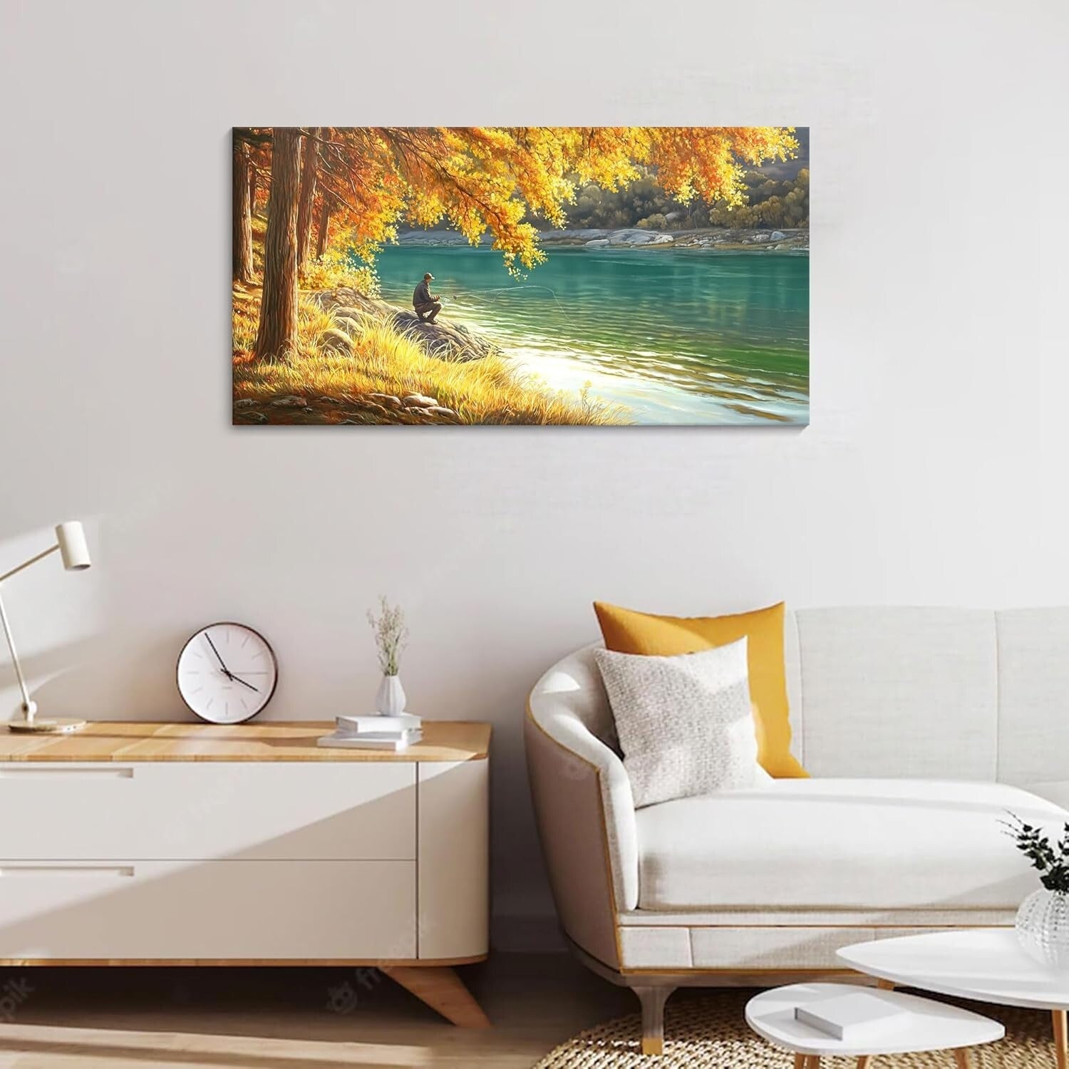 Stunning 40x20 IN Canvas Wall Art - Fishing by the Lake, Perfect for Any Room