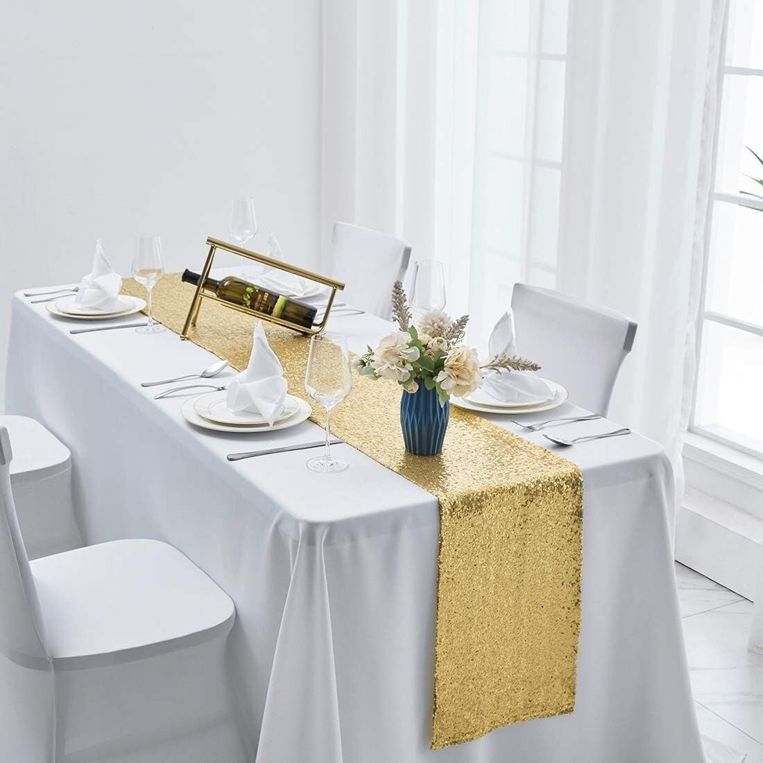 Dazzling Gold Sequin 12x72" Table Runners - Perfect for Parties, Weddings