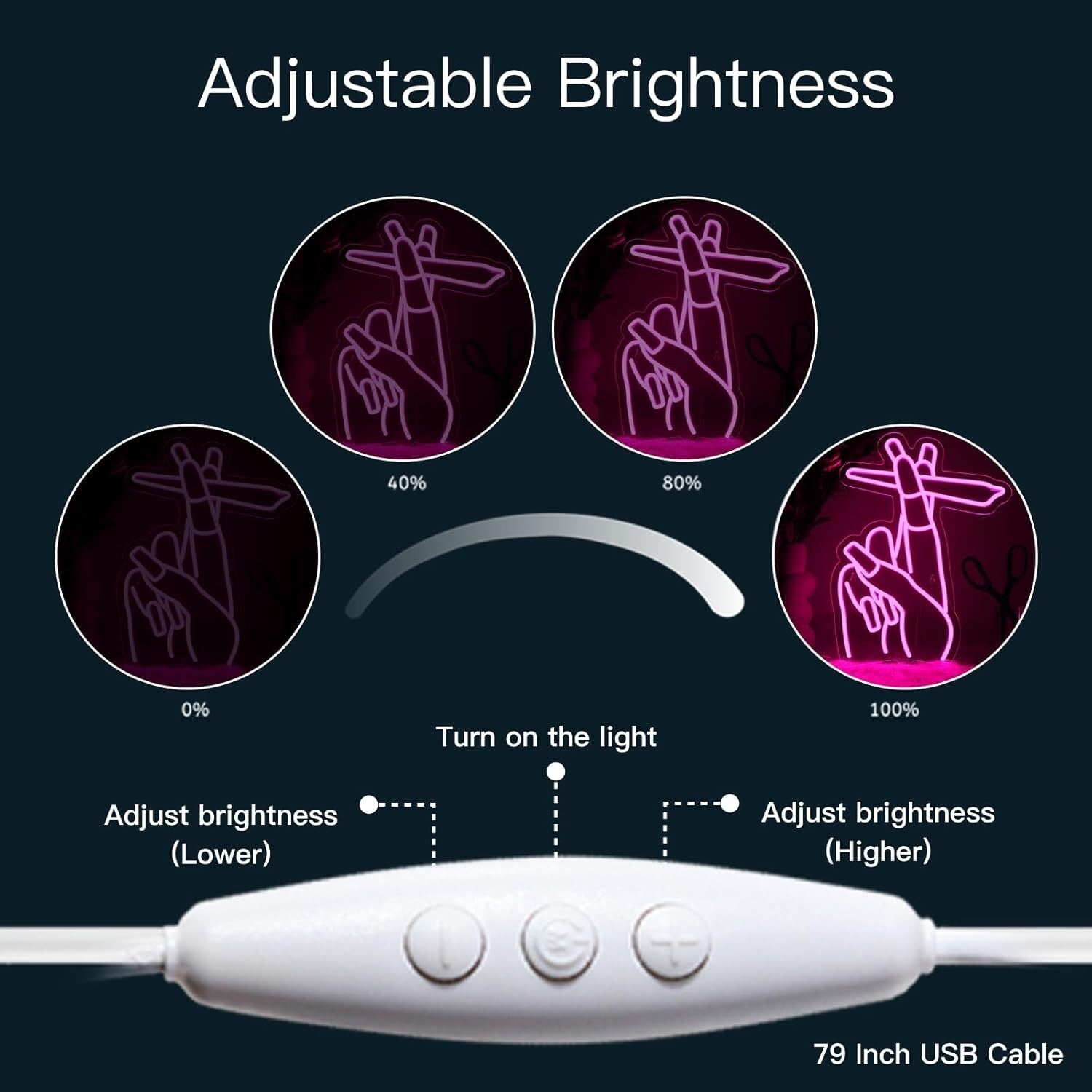 DIY Wall-Mounted Pink Hand Neon Sign with Chain and Hooks - Stylish Display