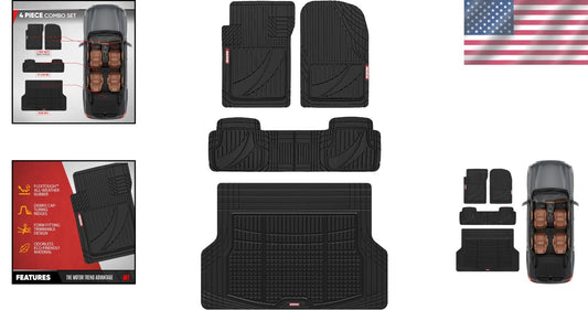 FlexTough Heavy Duty Black Rubber Car Floor Mats & Cargo Liner - All Weather Set