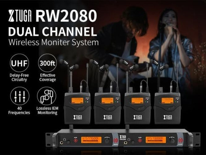 Professional UHF Wireless In-Ear Monitor System with 4 Bodypacks - 300 Ft Range