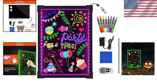 16x12 Neon Dry Erase Board with 8 Liquid Chalk Markers - Eye-Catching Messages!