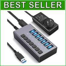 Load image into Gallery viewer, Compact USB 3.0 Hub with 7 Ports &amp; On/Off Switches for Secure Connectivity
