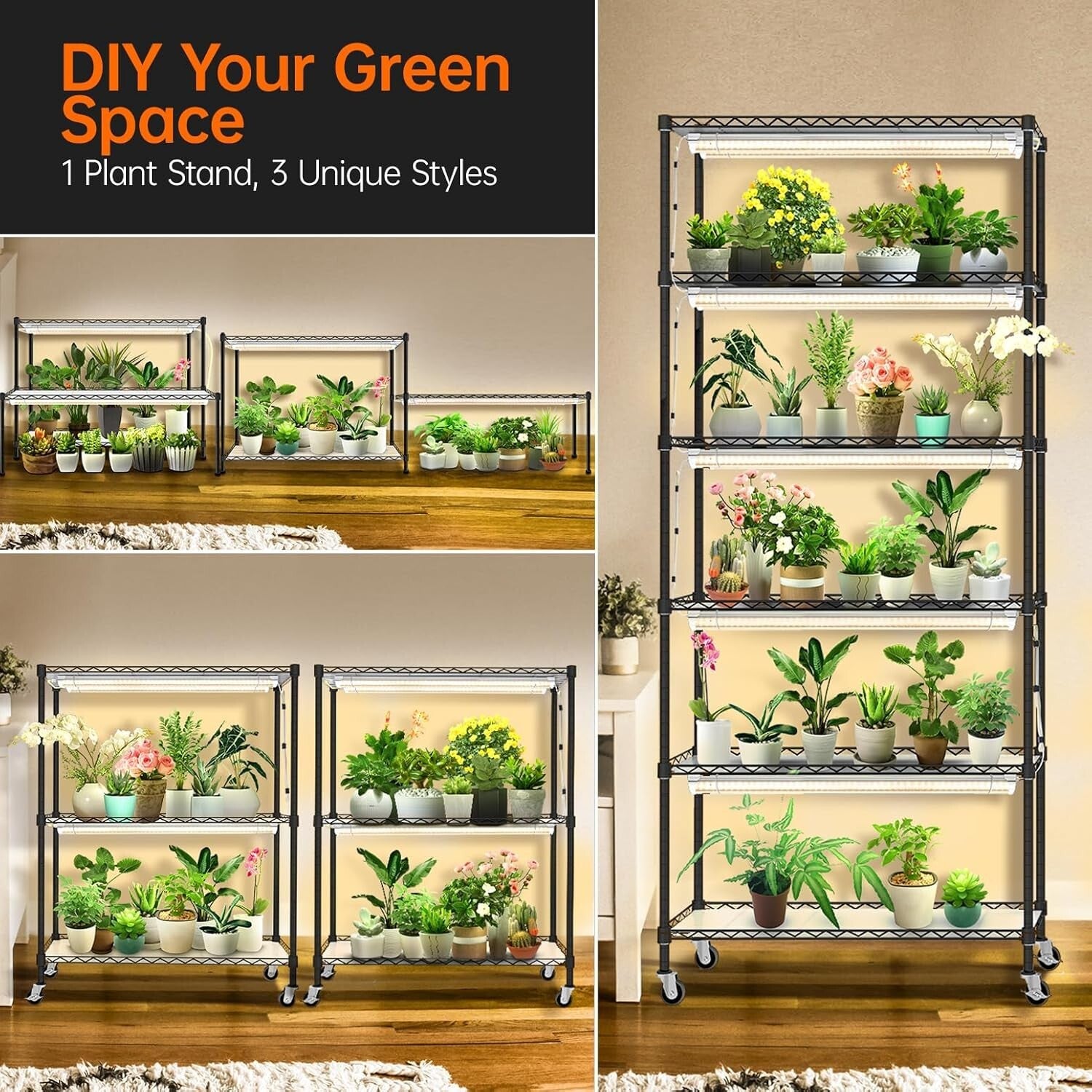 DIY Grow Shelf with 8 Full Spectrum Lights & Mobile Design for Indoor Plants