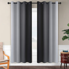Load image into Gallery viewer, Soft Gradient Black and Grey Grommet Curtains, 2 Panels 52x72 - Noise Reduction