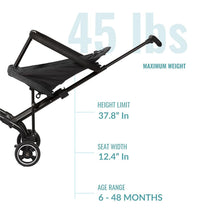 Load image into Gallery viewer, Lightweight Coast Rider Stroller - One-Hand Fold, Adjustable Handles, Black