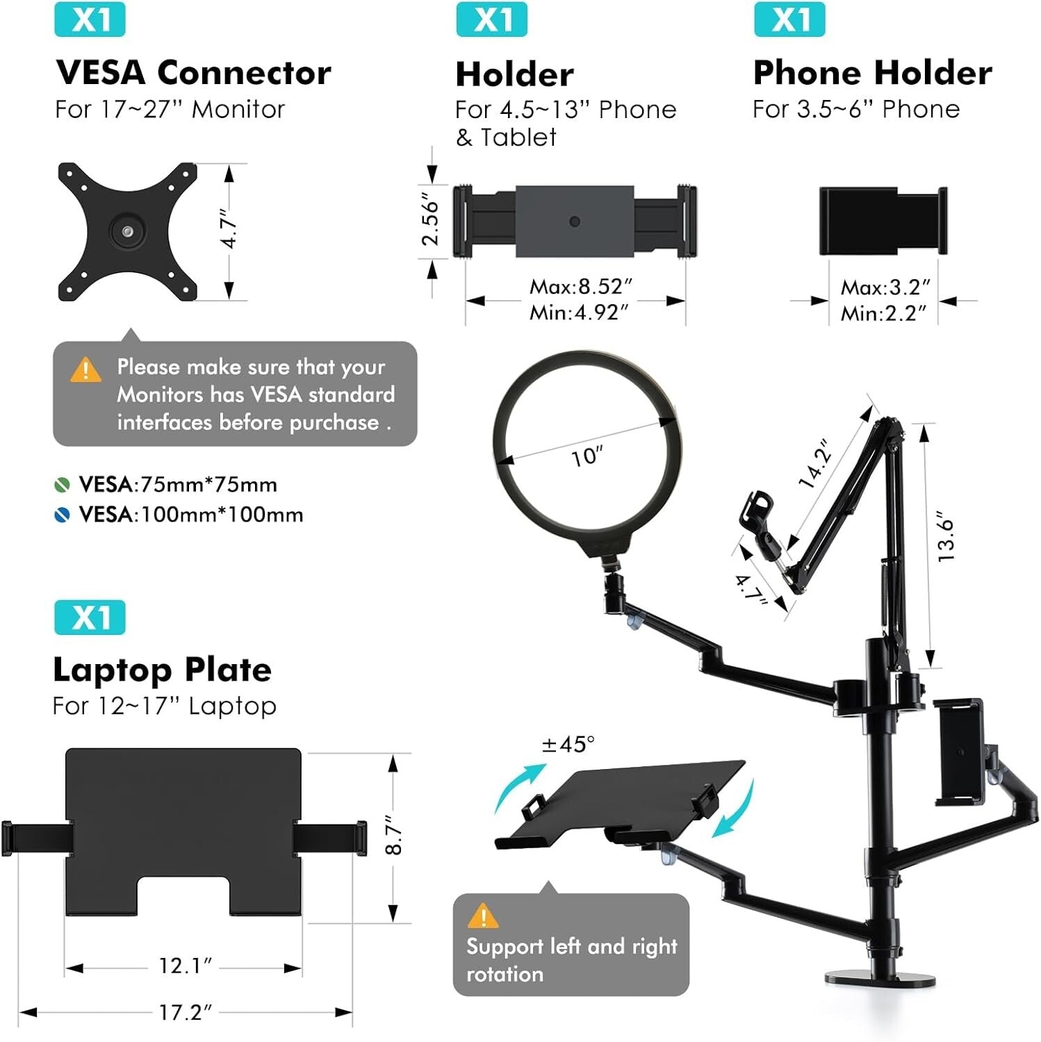 10" Adjustable LED Ring Light and Microphone Stand - Perfect for Online Teaching