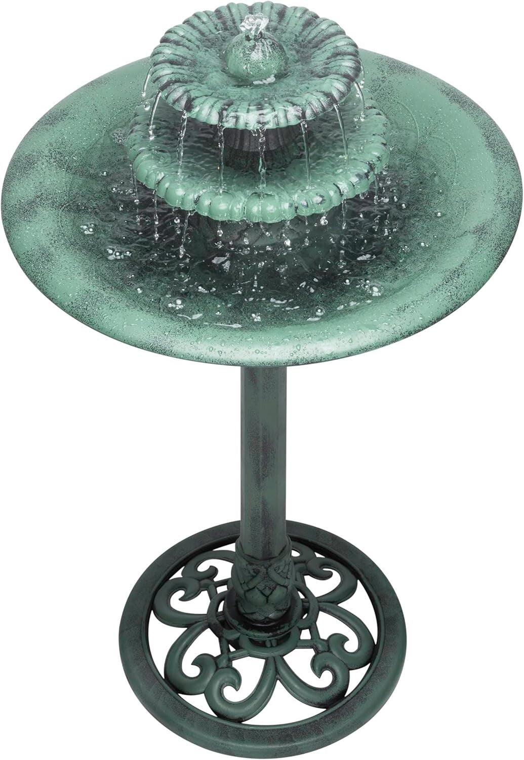Elegant 3-Tier Pedestal Water Fountain & Birdbath, 35" Green Outdoor Feature