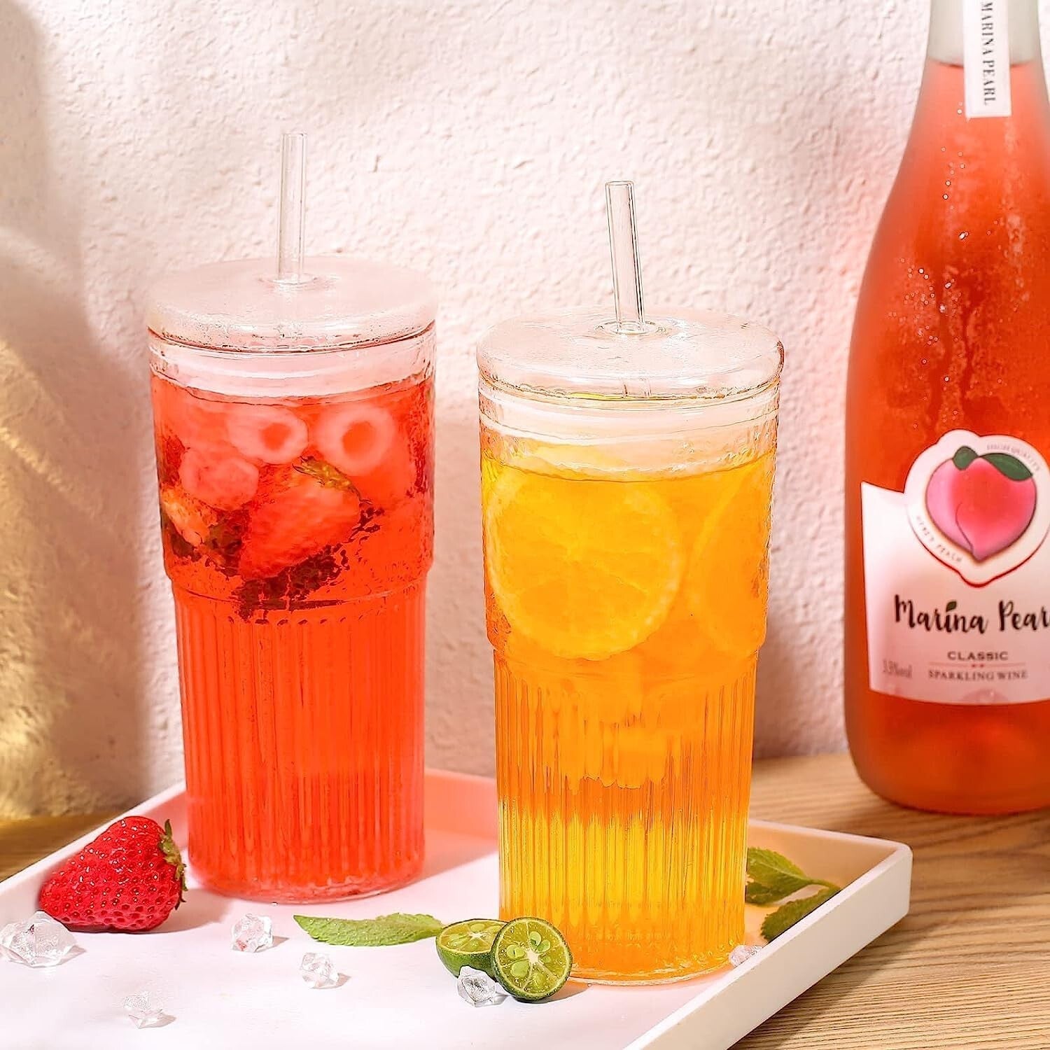 Elegant 4-Piece Glass Tumbler Set - 20 Oz with Lids & Straws for Every Occasion