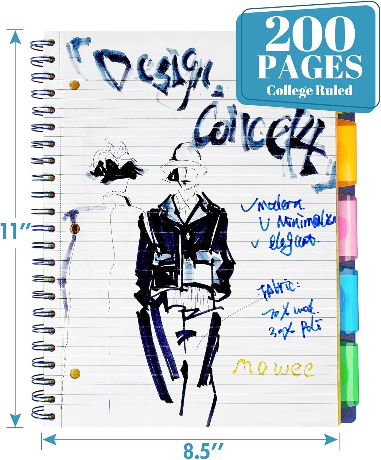 5 Subject College Ruled Notebook Set - Durable Vinyl with Pocket Dividers